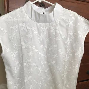 Embroidered white linen short sleeve blouse